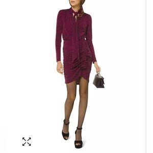MICHAEL Michael Kors Long Sleeves Animal Print Ruched Mini Dress Formal Party